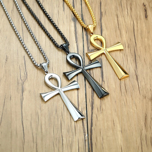 Pendant for Men Religion Egyptian Ankh Crucifix Necklaces Stainless Steel Symbol of Life Cross Pendants Prayer Gifts Jewelry