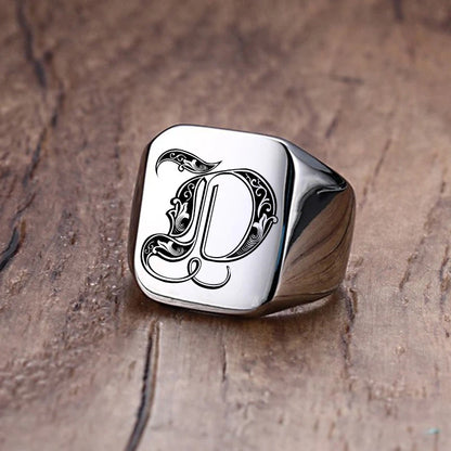 Ring For men Retro Initials Signet Ring for Men 18mm Bulky Heavy Stamp Male Band Stainless Steel Letters Jewelry Gift for Him Anillo