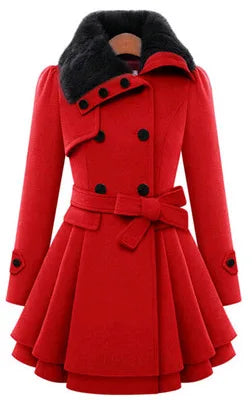 Women's Trench Coat Winter Slim Long Wool Sherpa Coat Double Breasted Padded Cashmere Coat England Style red 