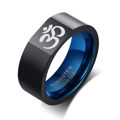 8mm Tungsten Ring for Men black with blue color om sign variant image