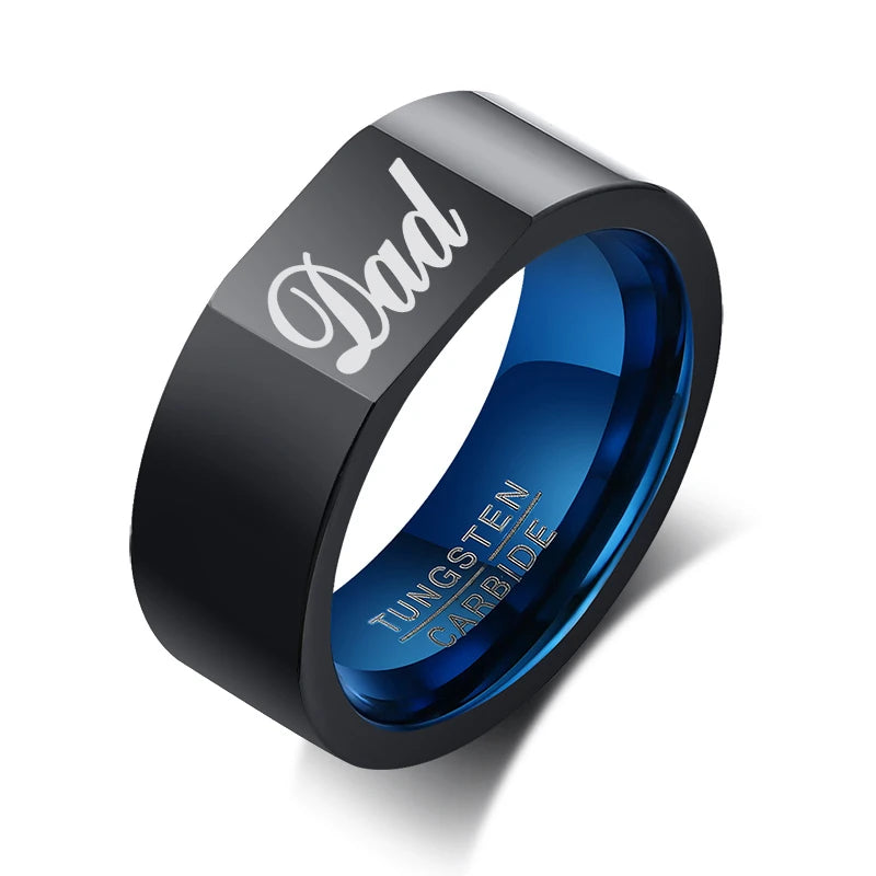 8mm Tungsten Ring for Men black with blue color dad sign variant image