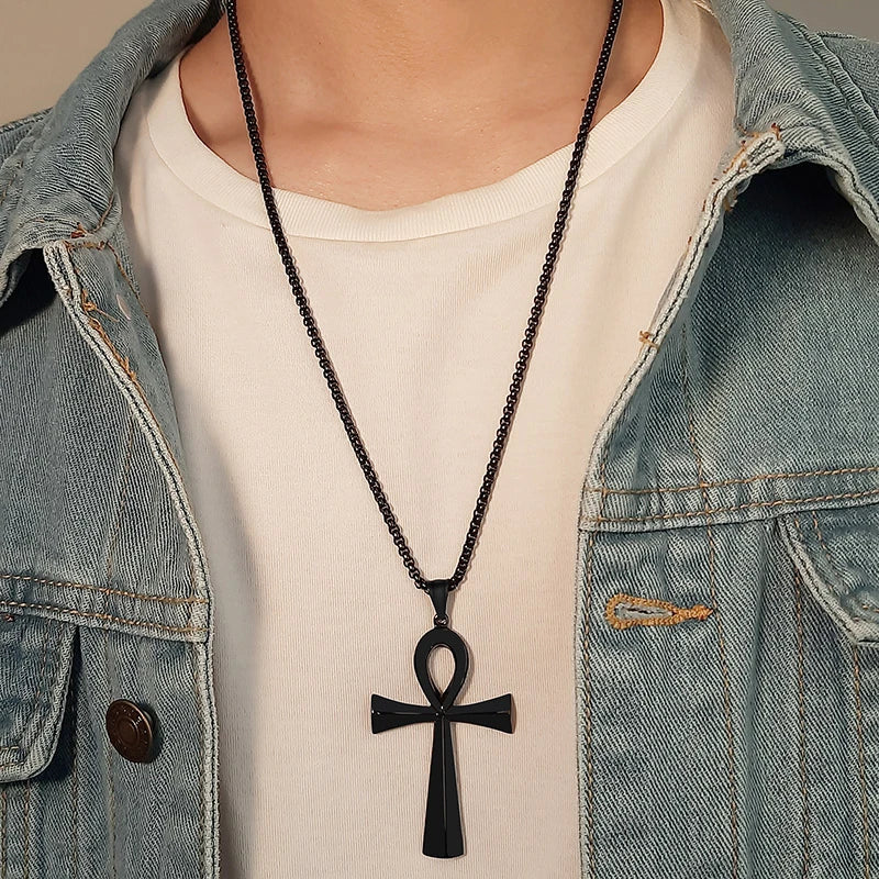 Pendant for Men Religion Egyptian Ankh Crucifix Necklaces Stainless Steel Symbol of Life Cross Pendants Prayer Gifts Jewelry