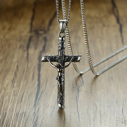 Pendant for Men Cross Necklace for Men Women Catholicism Jesus Pendant Stainless Steel Unisex Collar Church Prayer Faith Jewelry