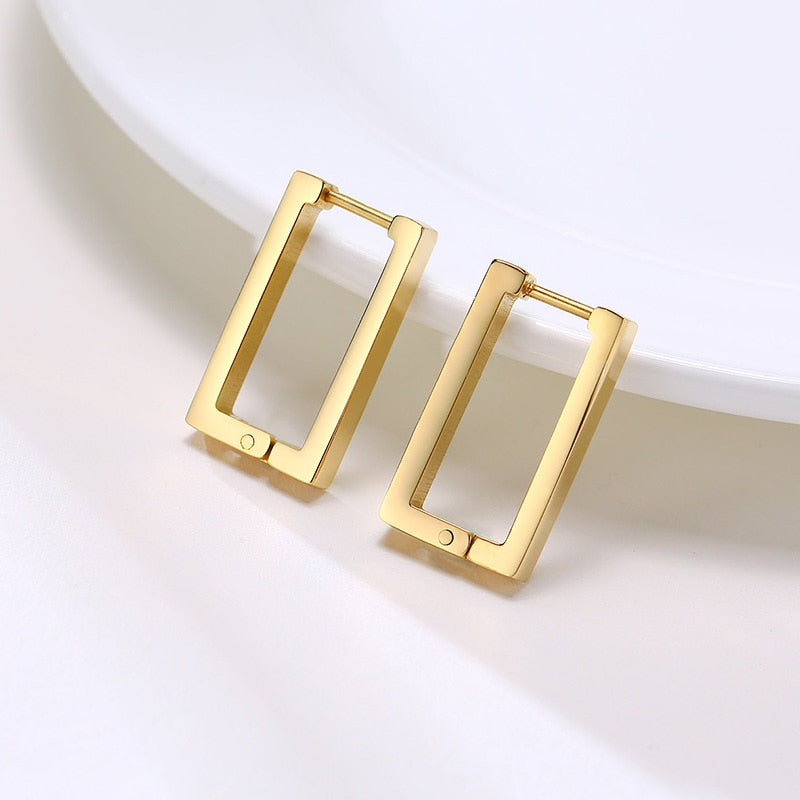 Aretes para mujeres Minimalist Square Hoop Earrings for Women, Gold Color Stainless Steel Rectangle Ear Jewelry, Chic Simple Geometric Jewelry