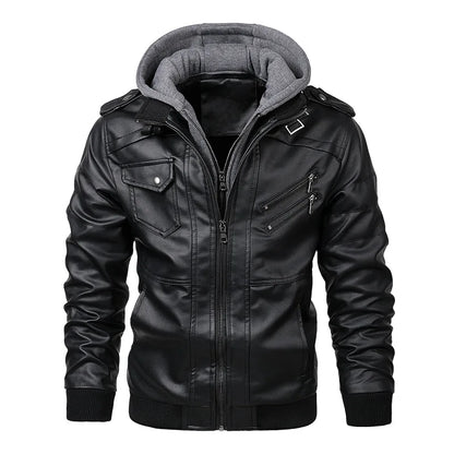 Mens Hood Faux Leather Jacket Winter Fleece Warm Biker Vintage Coat Casual Slim pilot Leather Jackets