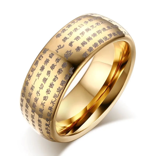 Ring for men Engraved Chinese Buddhist Texts Tungsten Rings for Men Religions Lucky Jewelry Anillo