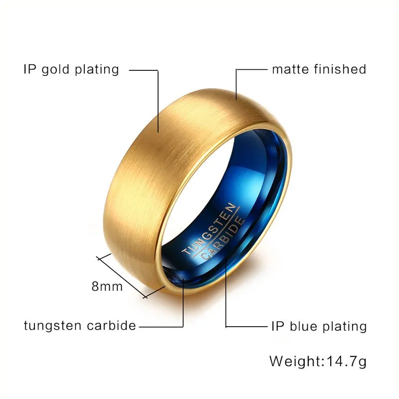 Ring for men Men's Blue Tungsten Ring Classical Gold-color Rings Men Tungsten Jewelry Anillo