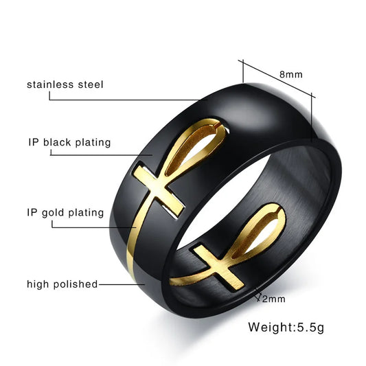 Ring For men Two Tones Removable Ankh Egyptian Cross Men's Ring Stainless Steel Detachable Allah Male Religious Jewelry Anillo