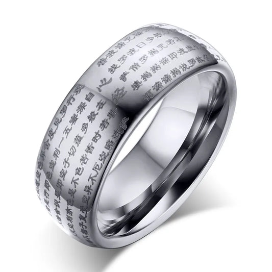 Ring for men Engraved Chinese Buddhist Texts Tungsten Rings for Men Religions Lucky Jewelry Anillo