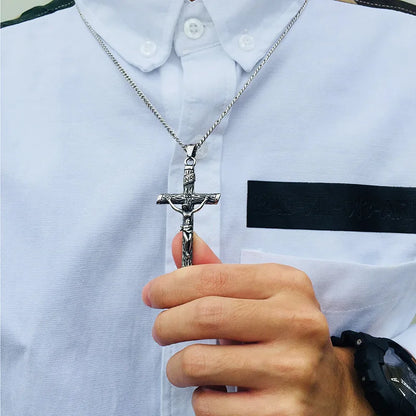 Pendant for Men Cross Necklace for Men Women Catholicism Jesus Pendant Stainless Steel Unisex Collar Church Prayer Faith Jewelry