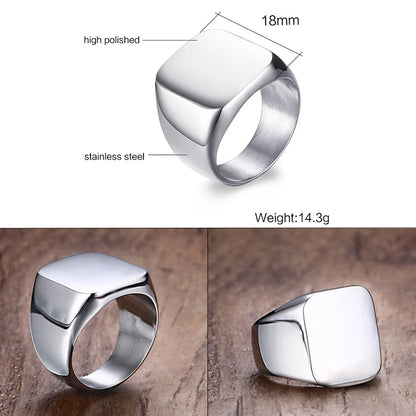 Ring For men Retro Initials Signet Ring for Men 18mm Bulky Heavy Stamp Male Band Stainless Steel Letters Jewelry Gift for Him Anillo