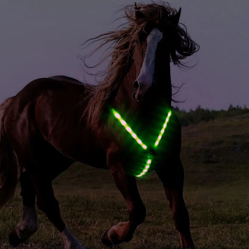 Horse tack New Horse Webbing Harness Collar Breastplate Adjustable Night Visible LED Light Chest Belt Safe Riding Equipment