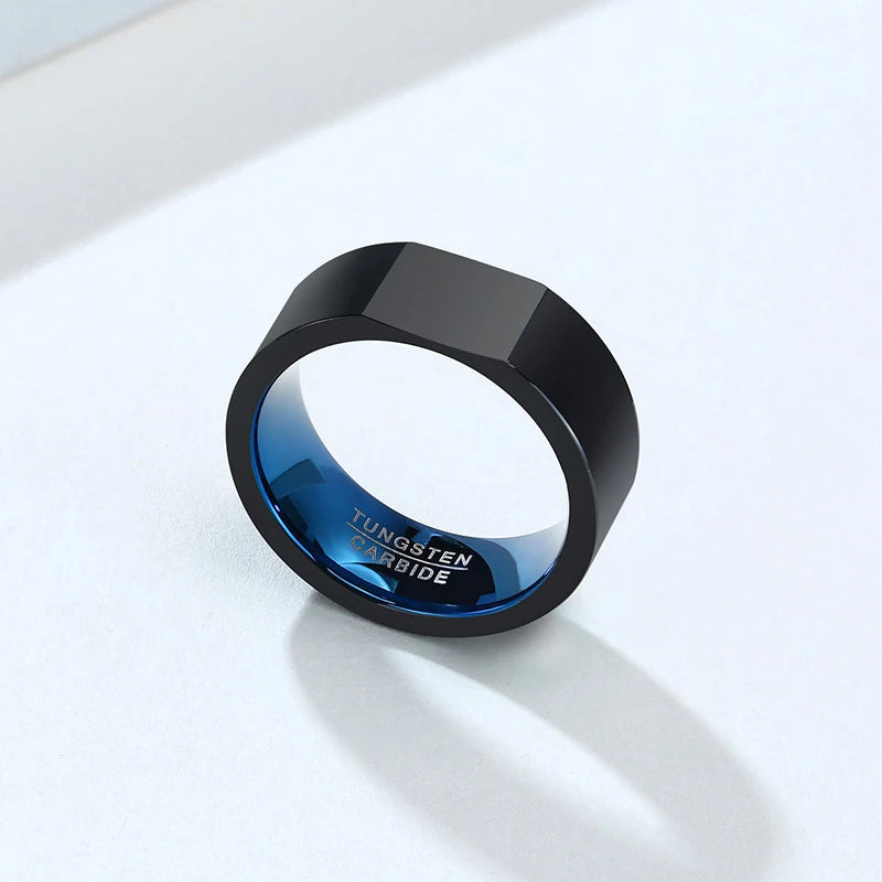 8mm Tungsten Ring for Men black with blue color  theme image