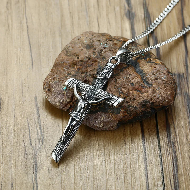 Pendant for Men Cross Necklace for Men Women Catholicism Jesus Pendant Stainless Steel Unisex Collar Church Prayer Faith Jewelry