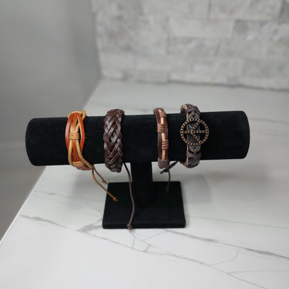 Leather Bracelets for Men or Women 4 Pieces Set Pulseras para hombres o Mujeres BR0021-4 