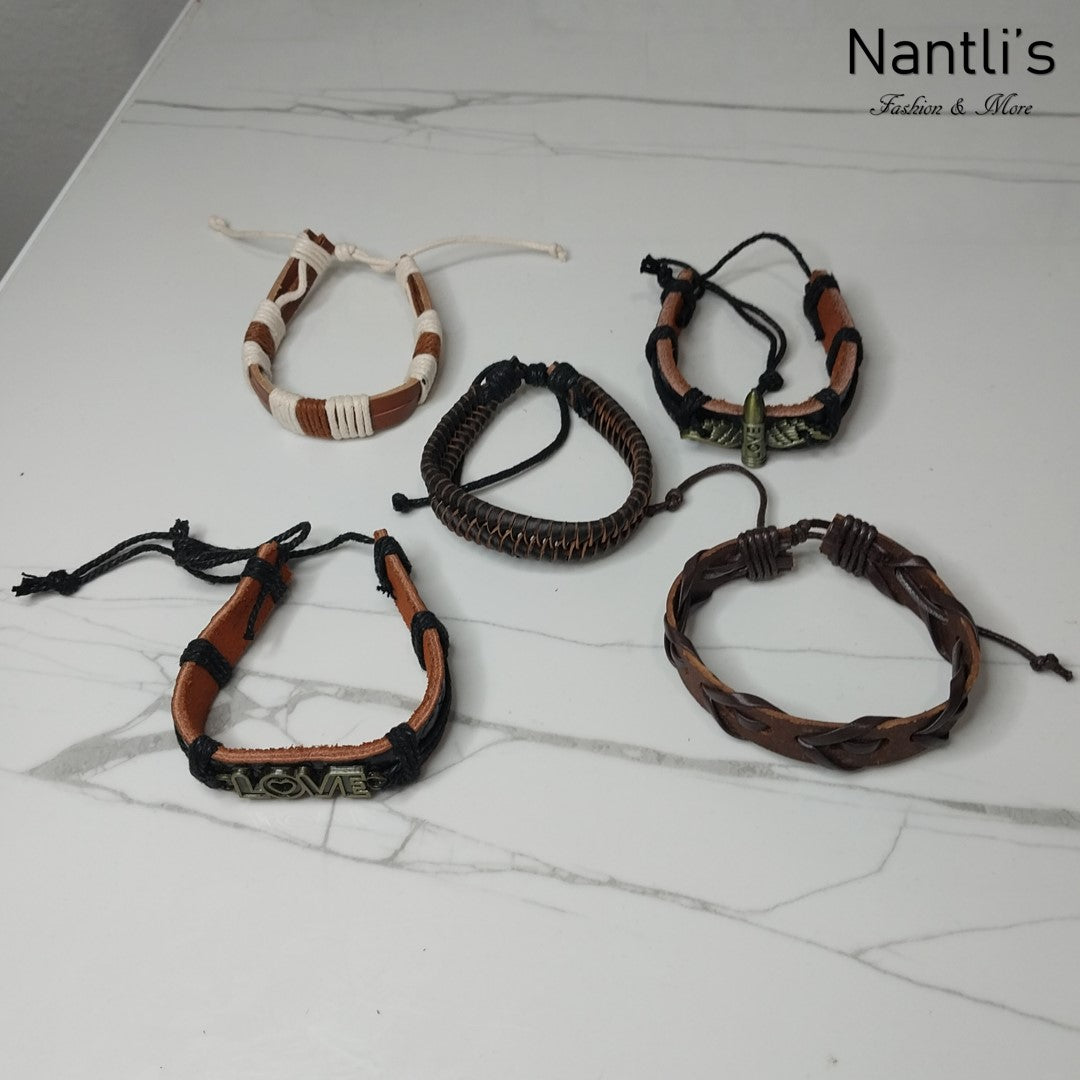 Leather Bracelets for Men or Women 5 Pieces Set Pulseras para hombres o Mujeres Set BR0025-5 