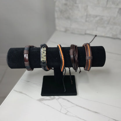 Leather Bracelets for Men or Women 5 Pieces Set Pulseras para hombres o Mujeres BR0041-5 