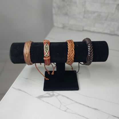 Leather Bracelets for Men or Women 4 Pieces Set Pulseras para hombres o Mujeres BR0045-4 