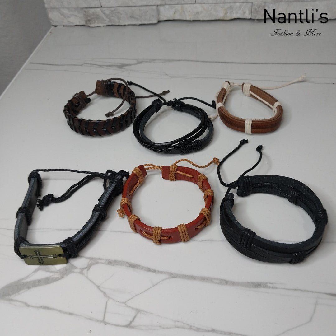 Leather Bracelets for Men or Women 6 Pieces Set Pulseras para hombres o Mujeres Set BR0046-6 