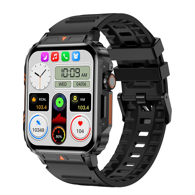 Outdoor Military Smart Watch Men or Women Health Monitor AI Bluetooth Call black