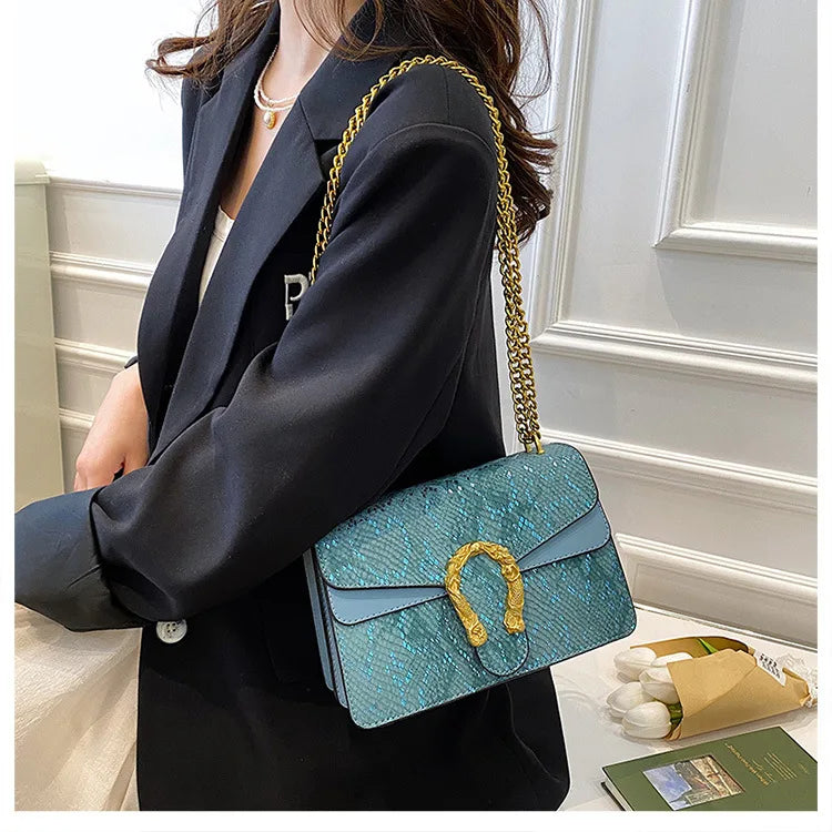 Handbag Vintage Pattern Shoulder Girls Bag Under-arm Women's Bag Fashion Chain Crossbody Ladies Bag