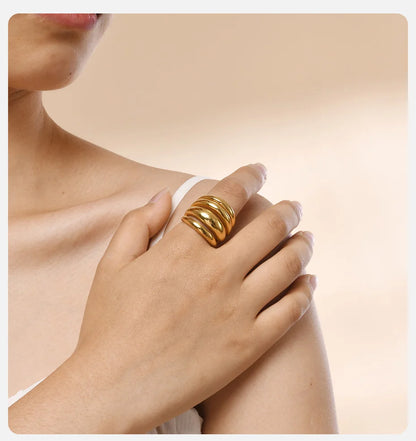 Women Chunky Rings Minimalist Gold Plated 09 on hand