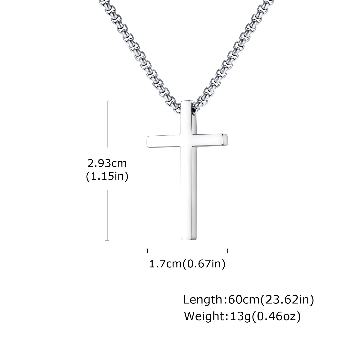 Pendant for Men Cross Necklaces for Men Women Simple Plain Color Stainless Steel Thick Cross Pendant with Box Chain