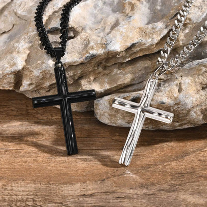 Pendant for Men Mens Big Cross Pendant Necklaces Religous Faith Jewelry Two Layers Cross Pendant with Cuban Chain Punk Hiphop Collar