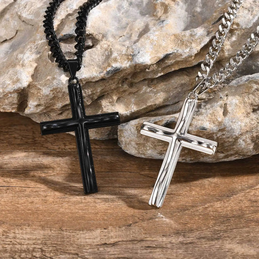 Pendant for Men Mens Big Cross Pendant Necklaces Religous Faith Jewelry Two Layers Cross Pendant with Cuban Chain Punk Hiphop Collar