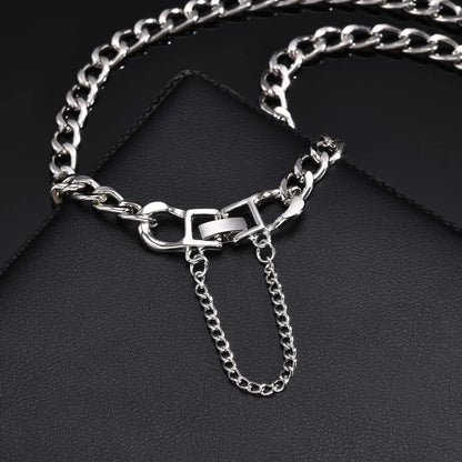 Neck Chain Women Mens Simple Cuban Chain Necklace with Tassel Fold Over Clasp Chokers Unisex Kpop Collar Gift