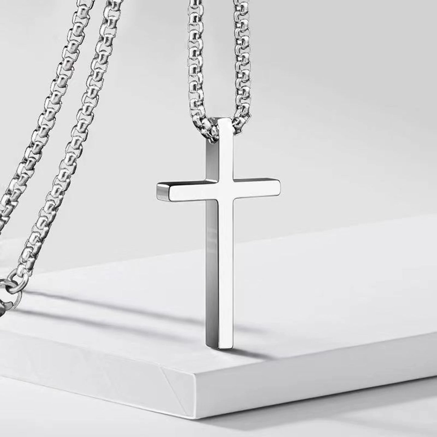 Pendant for Men Cross Necklace for Men Women Plain Cross Pendant Collar with Stainless Steel Box Chain