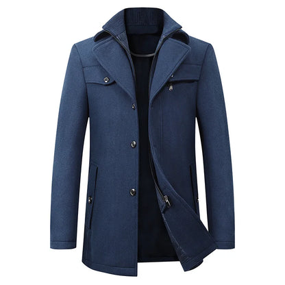 Casual  Trench Jacket for Men Navy Winter Men's Woolen Windbreaker Coat New Solid Color Single Breasted Trench Slim Fit Business 