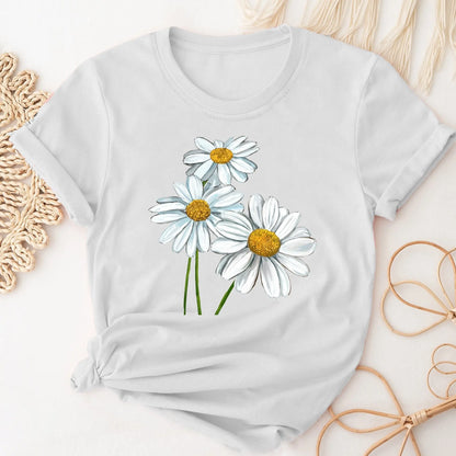 T-Shirt for Women Cute Daisy Print T-Shirt Short Sleeve Crew Neck Casual Top All Season Women's Clothing