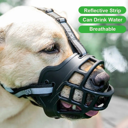 Pet Muzzle Adjustable Dog Muzzle Anti-Biting Dog Mouth Cover With Reflective Strip Can Drink Water Breathable Plastic