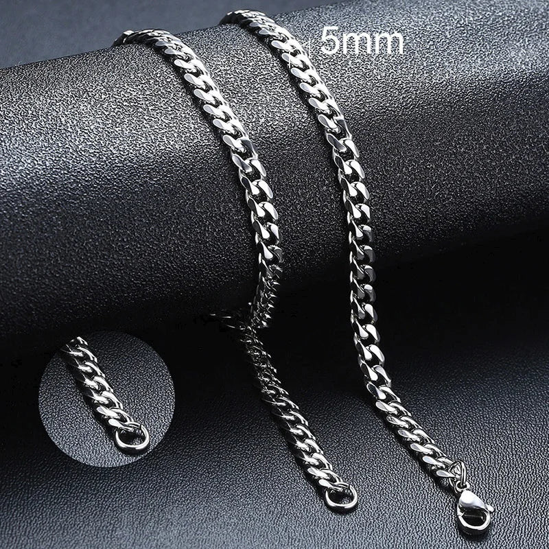 Neck Chain for Men 3-7mm Cuban Chain Necklaces for Men Women Stainless Steel Miami Curb Links Chain Basic Cool Boy Collar