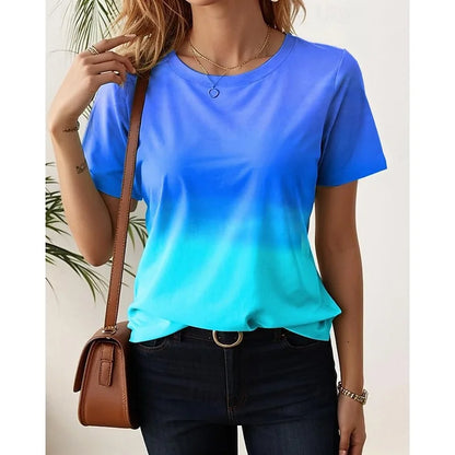 T-Shirt for Women Fashion 3D Color Gradient Print T Shirt For Women Short Sleeve Ladies Tops Casual O-neck Loose Tee