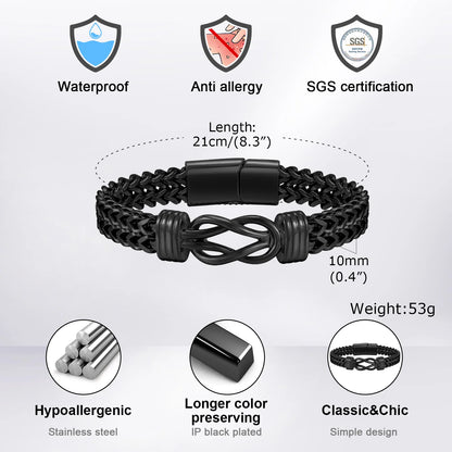 10mm Chain Bracelets for Men Boys, Infinity Knot Bracelet, Stainless Steel Layered Braided Franco Chain Bracelet