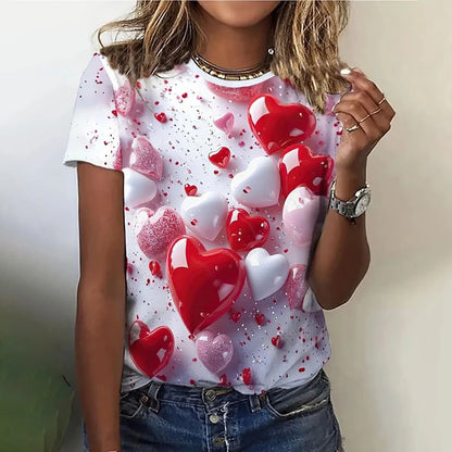 T-Shirt for Women Fashion 3D Print T Shirt For Women Casual Round Neck Short Sleeve Tops Trend Ladies Clothing Girl Tees