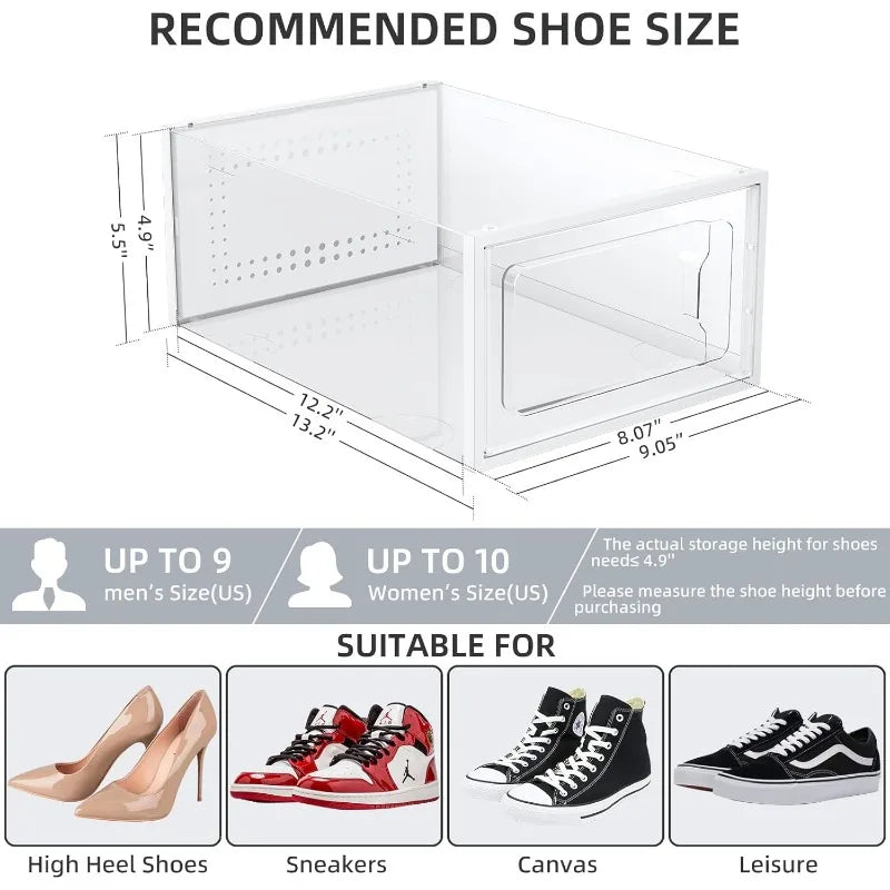 Organizers 18 Pack Shoe Boxes Clear Plastic Stackable Premium Shoe Organizer Storage for Closet Space Saving Foldable Shoe Rack Containers