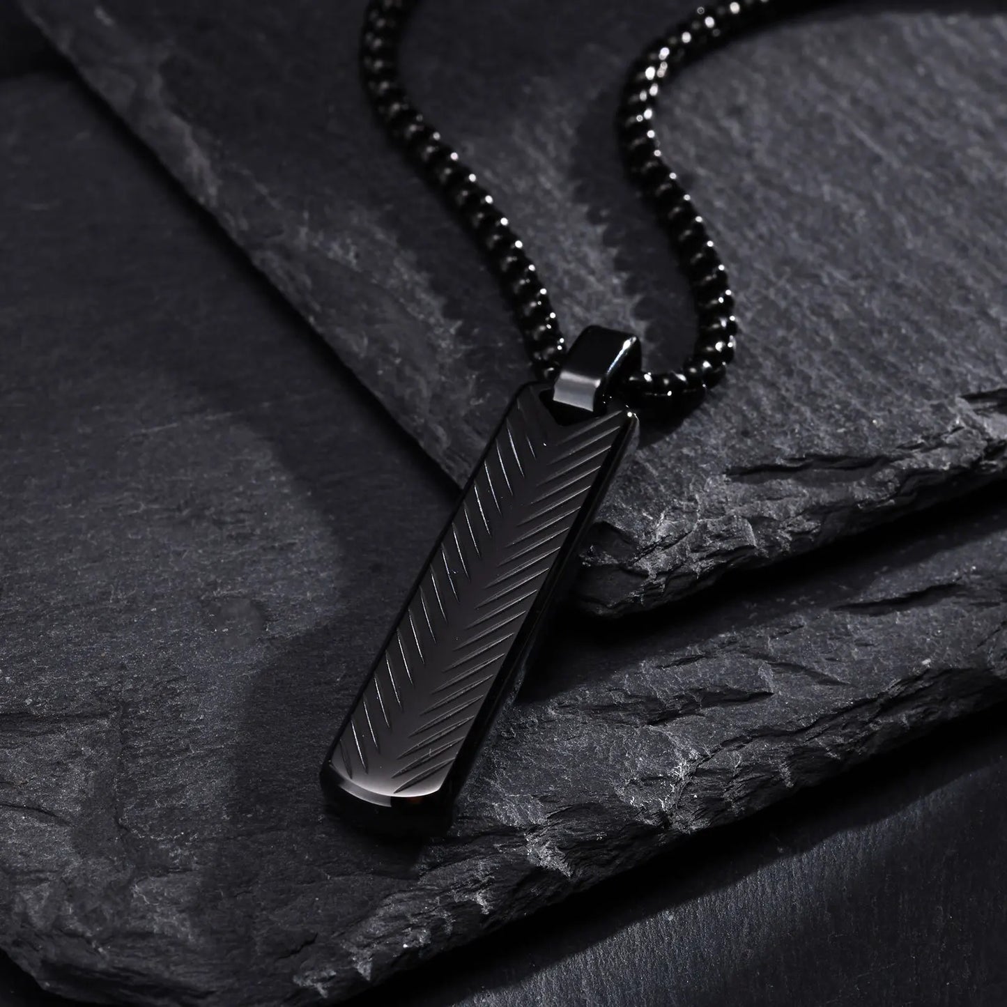 Pendant for Men Stainless Steel Vertical Bar Pendant Necklaces Grooved V Shaped Pendant for Men Boys Punk Rock Collar