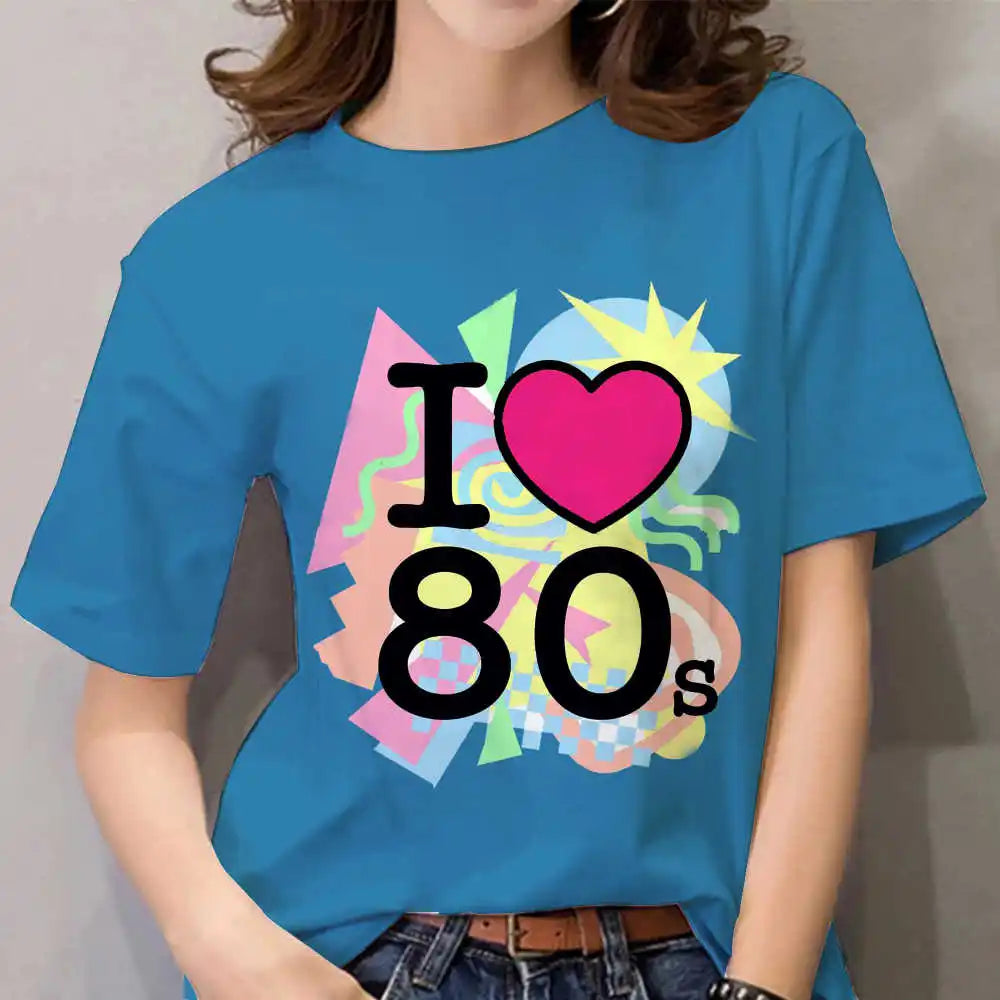 T-Shirt for Women 80s Women's T Shirt Short Sleeve Tops Fashion Casual Clothing For Girls