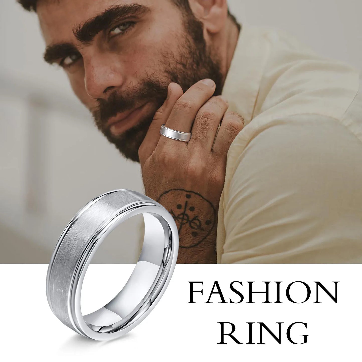 Ring For men 6mm Matte Surface Ring for Men, Classic Stainless Steel Wedding Band, Unisex Basic Plain Tail Ring Anillo