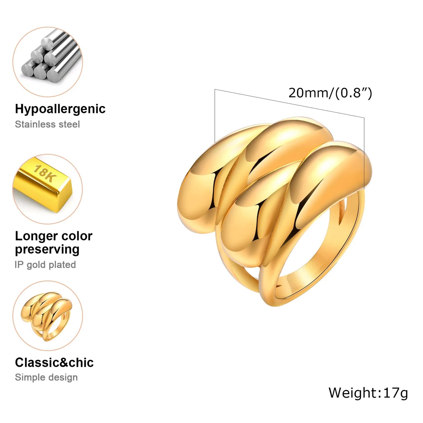 Women Chunky Rings Minimalist Gold Plated 10 specs image