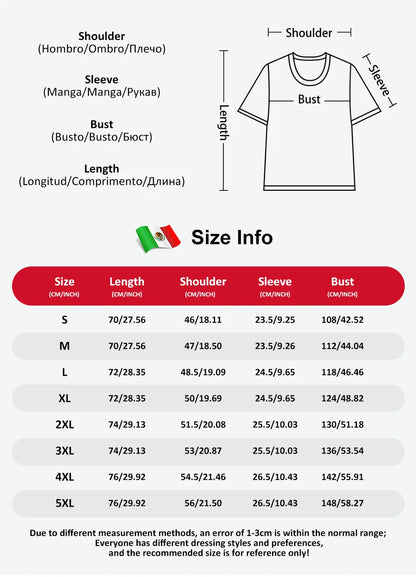 Mexican Print T-Shirt Unisex Casual Short Sleeved T-Shirts Round Neck Streetwear Mexican men's Tees Tops Oversized Men's Clothing