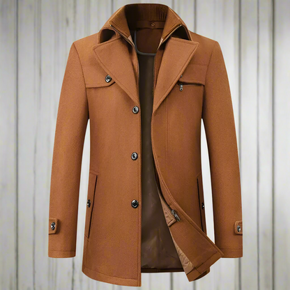 Men's Trench Coat Brown New Solid Color Jacket