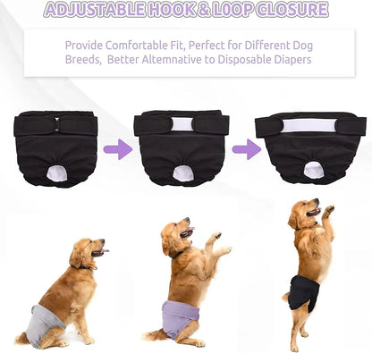 Pet Diapers Reusable Female Dog Diapers Wraps High Absorbent Doggie Puppy Nappies Adjustable Pet Panties for Small Medium Large Girl Dogs