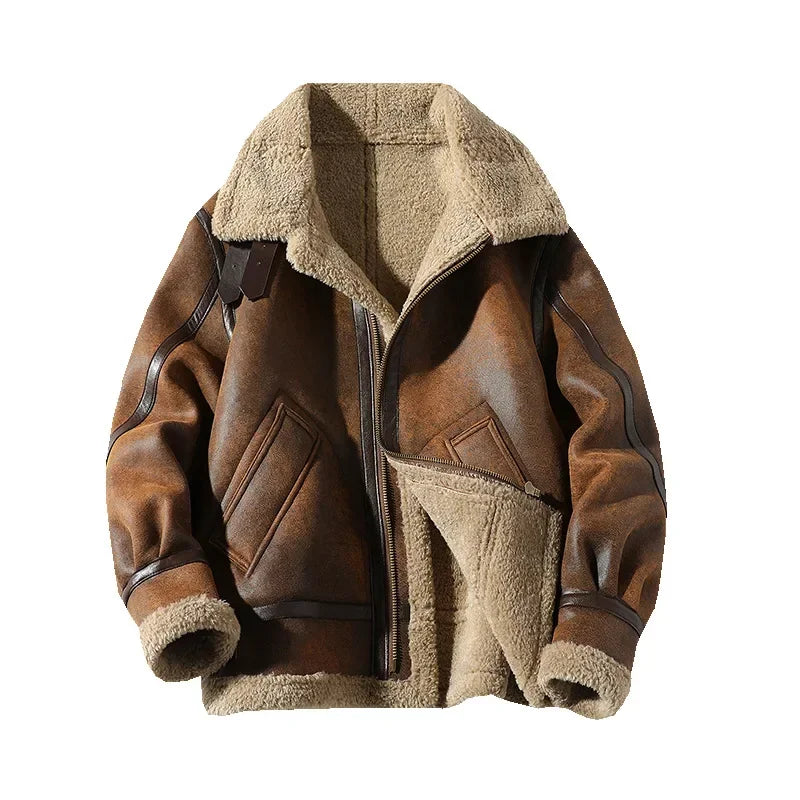 Men's Winter Coat Mens Biker PU Leather Jacket Men Fashion Long Sleeve Brown Faux Leather Jacket brown