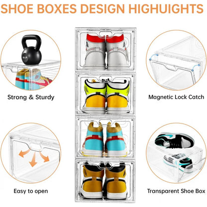 Organizers 12 Pack Shoe Storage Boxes, Stackable Clear Boxes With Doors, Organizer Containers - Fit US women's shoes Size 12