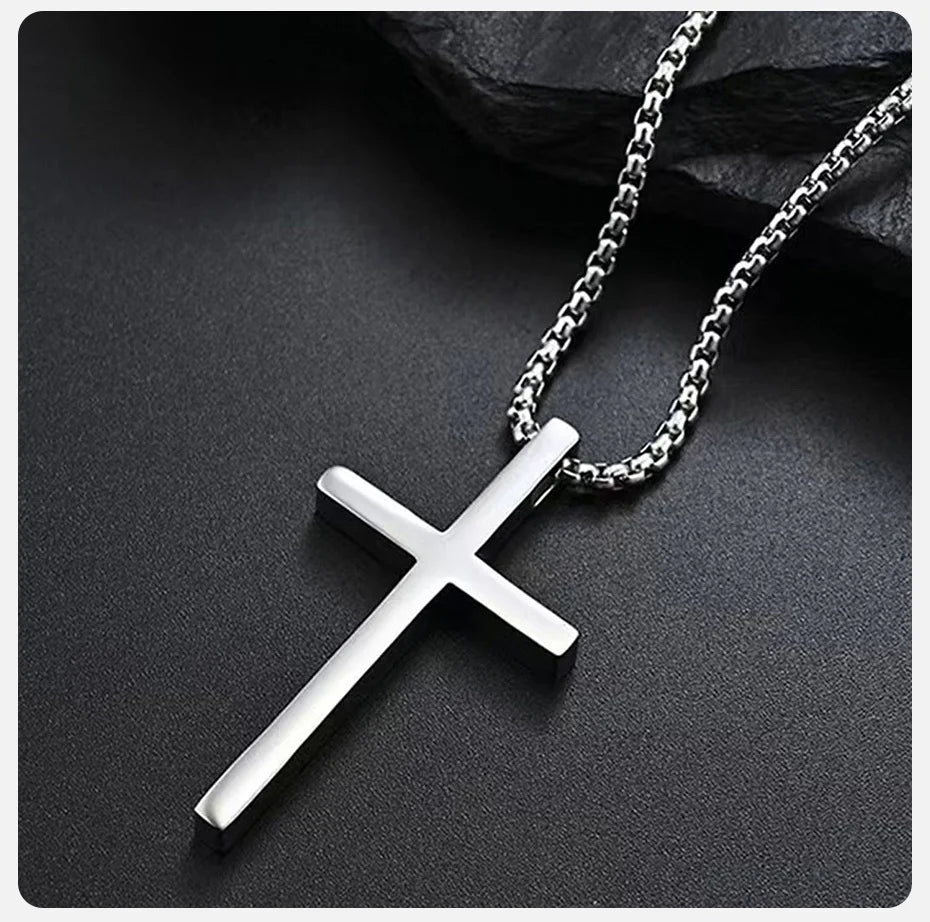 Pendant for Men Cross Necklace for Men Women Plain Cross Pendant Collar with Stainless Steel Box Chain