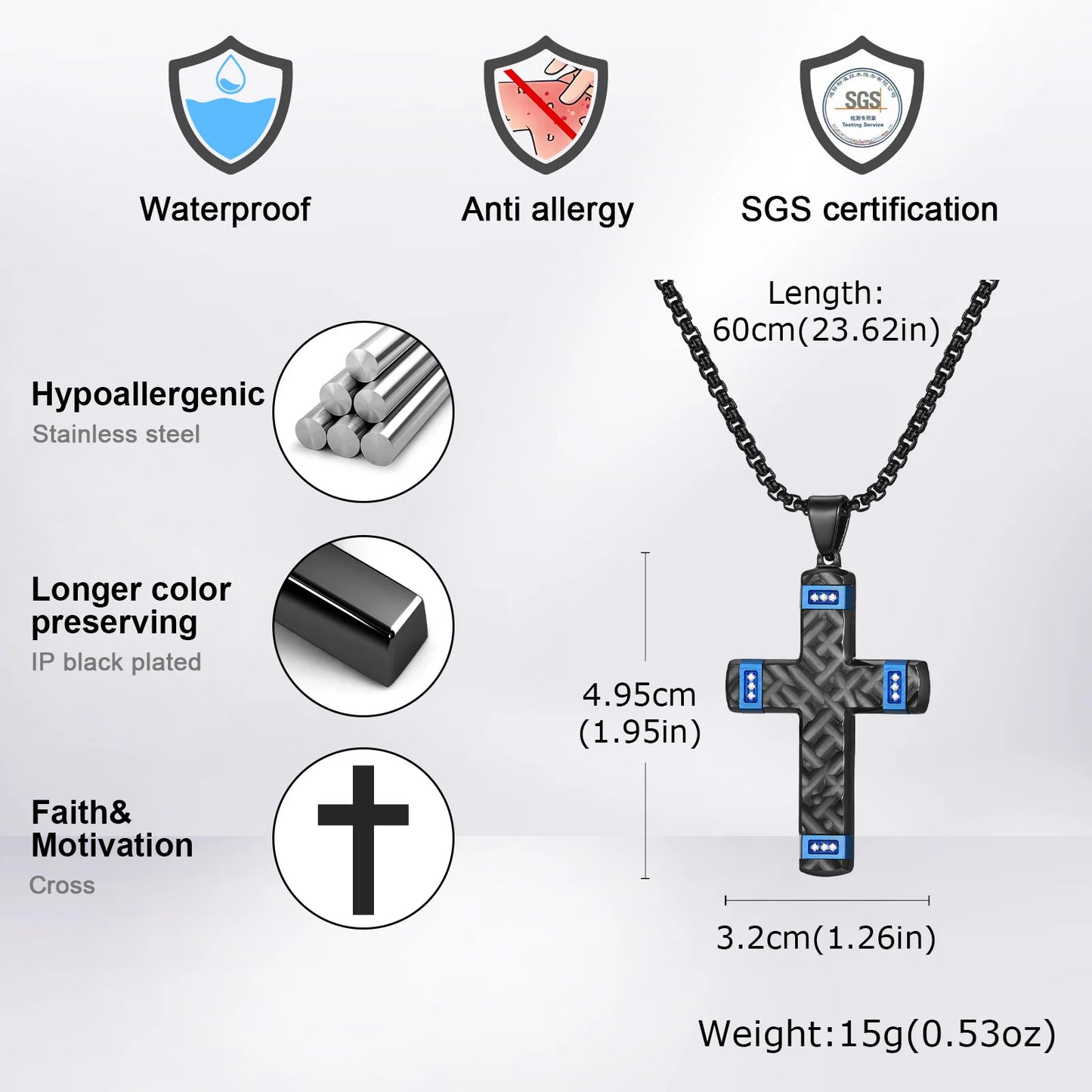 Pendant for Men High End Cross Pendant Necklaces for Men Two Tones Thick Cross Necklace